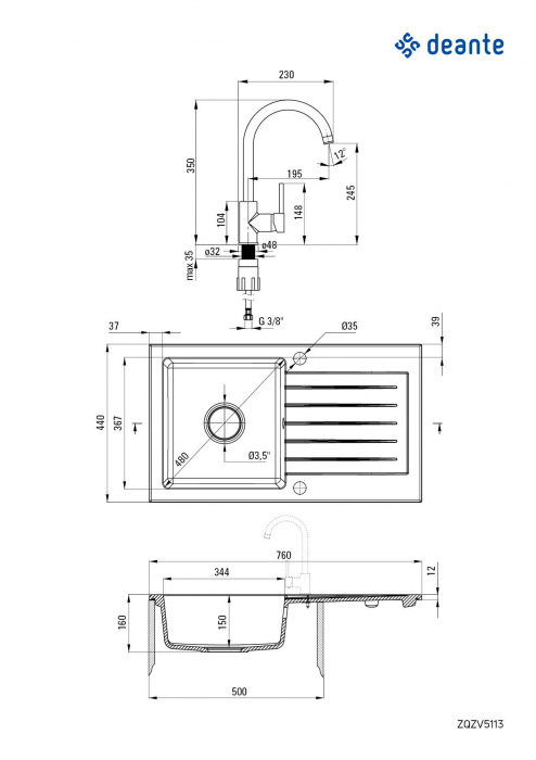 Chiuvetă din granit cu baterie, 1-cuvă cu picurător [2]