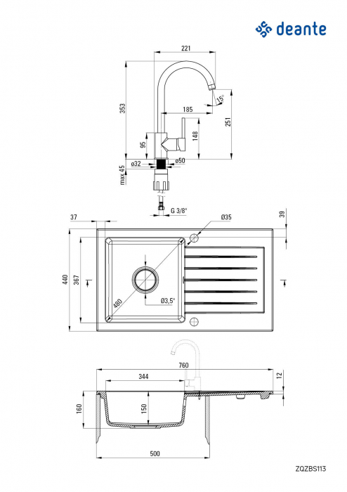 Chiuvetă din granit cu baterie, 1-cuvă cu picurător [2]