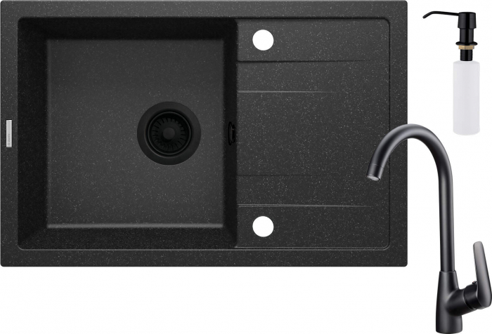 Chiuvetă din granit cu baterie, 1-cuvă cu picurător - cu dozator [1]