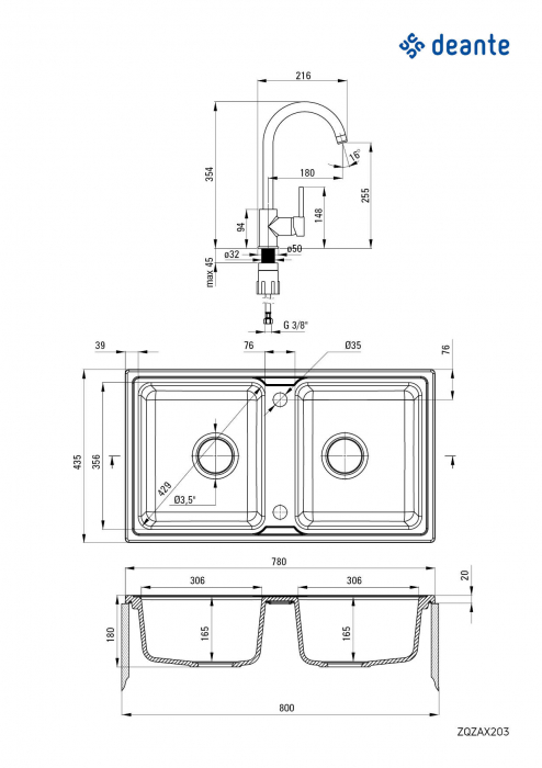 Chiuvetă din granit cu baterie, 2-cuve [2]