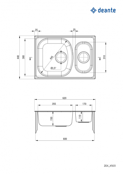 Chiuvetă din inox, 1,5-cuve [2]