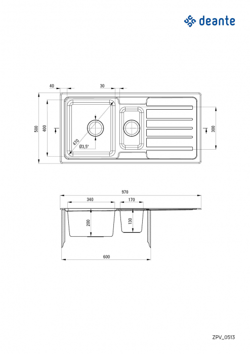 Chiuvetă din inox, 1,5-cuve cu picurător [2]