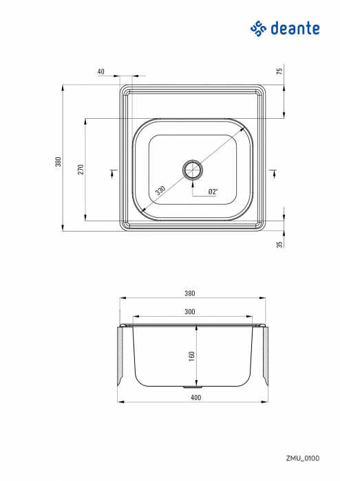 Chiuvetă din inox, 1-cuvă, Deante, Techno,Inox SATIN [2]