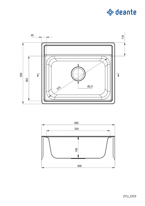 Chiuvetă din inox, 1-cuvă, Deante, Soul,Inox DECOR [2]