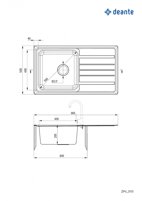 Chiuvetă din inox, 1-cuvă cu picurător [2]