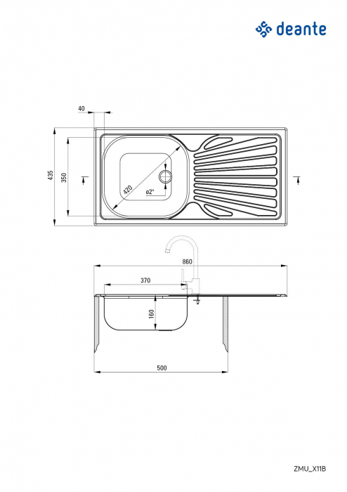 Chiuvetă din inox, 1-cuvă cu picurător [2]
