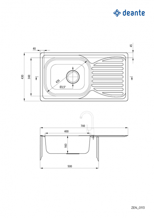 Chiuvetă din inox, 1-cuvă cu picurător, Deante, Doppio,Inox SATIN [2]
