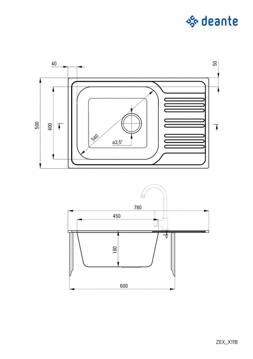 Chiuvetă din inox, 1-cuvă cu picurător [2]