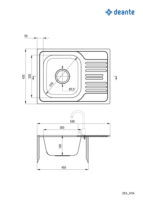 Chiuvetă din inox, 1-cuvă cu picurător [2]