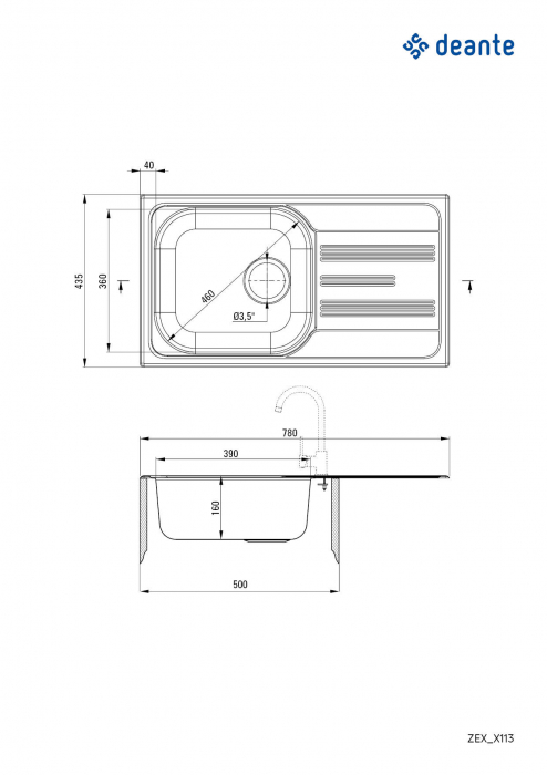 Chiuvetă din inox, 1-cuvă cu picurător [2]