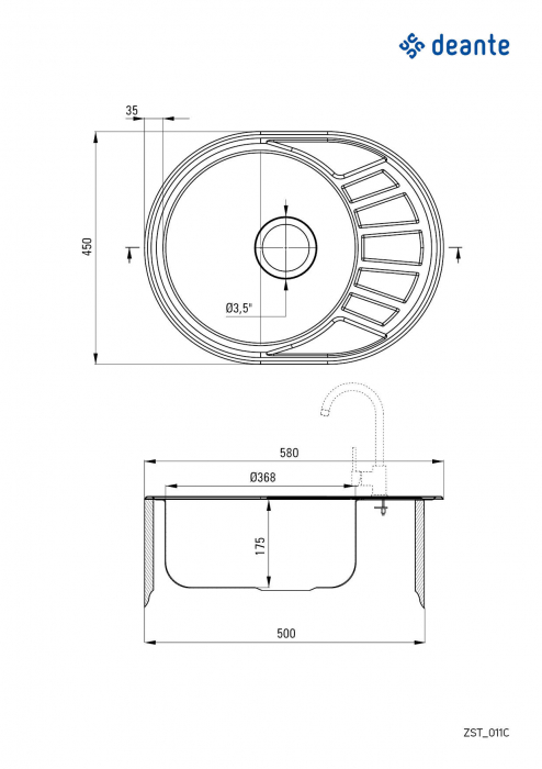 Chiuvetă din inox, 1-cuvă cu picurător, Deante, ,Inox SATIN [2]