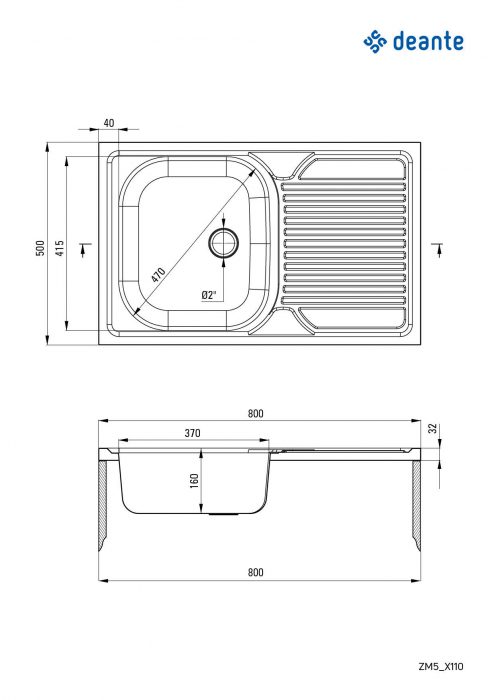 Chiuvetă din inox, 1-cuvă cu picurător - pe mască [2]