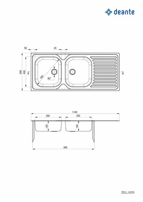 Chiuvetă din inox, 2-cuve cu picurător [2]