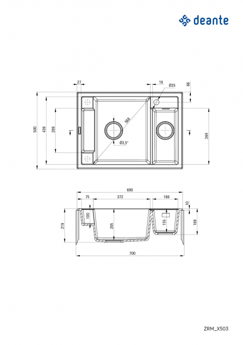 Chiuvetă magnetică din granit, 1,5-cuve [3]