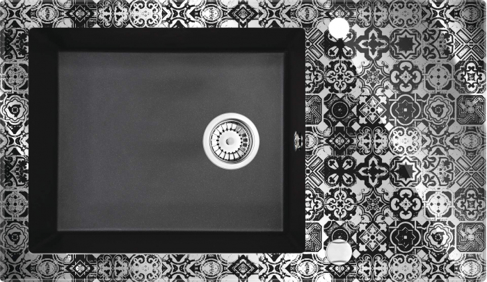 Chiuvetă sticlă-granit, 1-cuvă cu picurător, Deante, Capella,GRAPHITE METALIC [1]