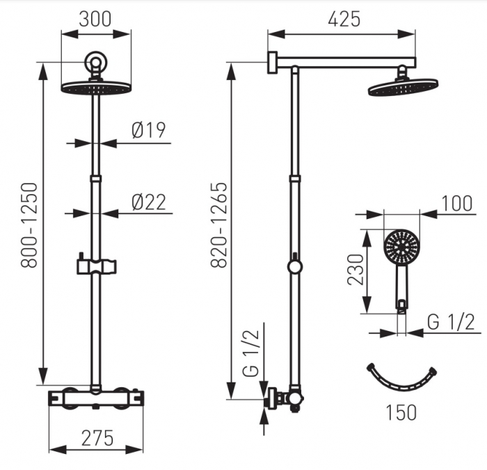 COLOANA DUS ANIMA, CU BATERIE TERMOSTATATA, BARA DUS REGLABILA, CAP DE DUS FIX ROTUND, PARA SI FURTUN DE DUS, AURIU LUCIOS [2]