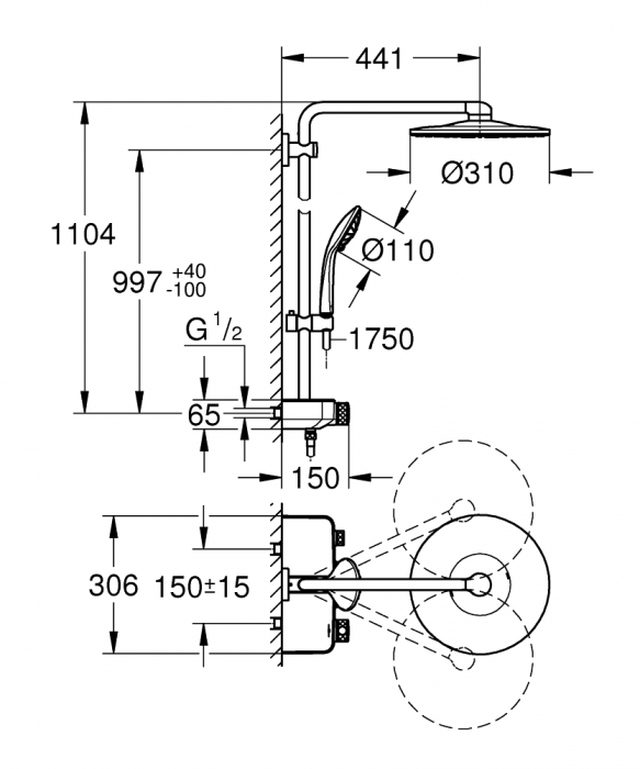 SISTEM DUS EUPHORIA TERMOSTATIC SMART CONTROL 310 COOL SUNRISE [2]