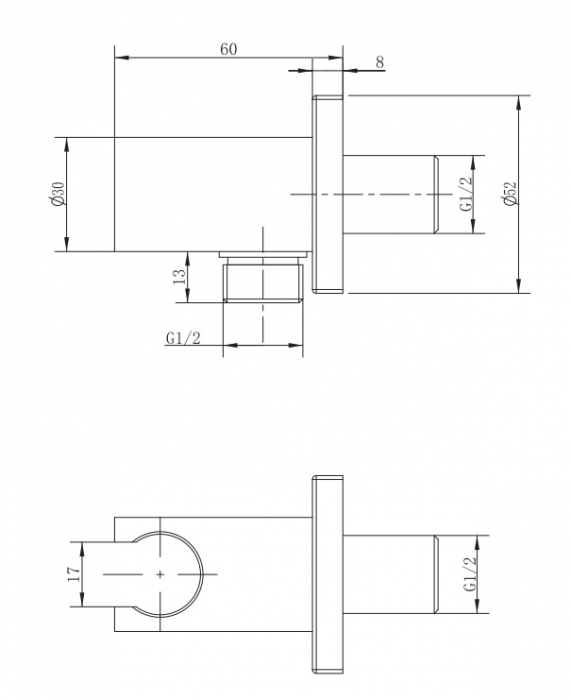 RACORD DUS PATRAT INULA PENTRU BATERIE INCASTRATA, CU SUPORT DUS, 1/2 , NEGRU [2]