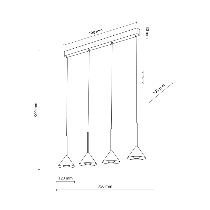 Lampă Suspendată TK Lighting CONO MINI BLACK 4xE14 – Lustră Modernă cu 4 Abajururi Conice Negru Mat [4]