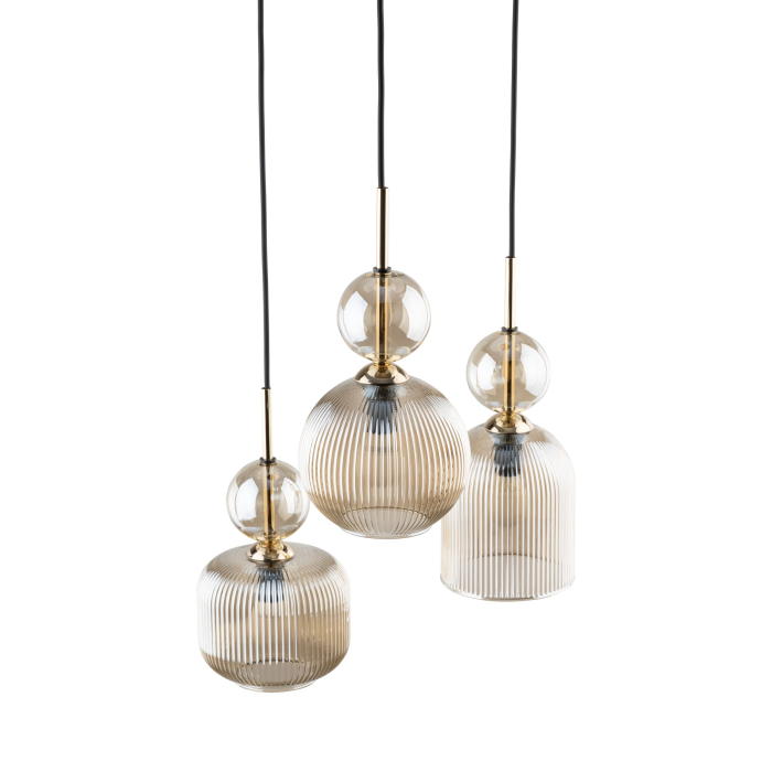 Lampă Suspendată TK Lighting SOPHIA COGNAC 3xE14 – Corp de Iluminat Modern din Sticlă Cognac și Metal Auriu [2]