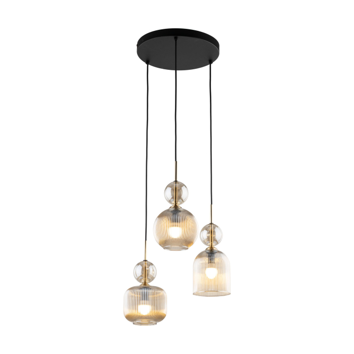 Lampă Suspendată TK Lighting SOPHIA COGNAC 3xE14 – Corp de Iluminat Modern din Sticlă Cognac și Metal Auriu [3]