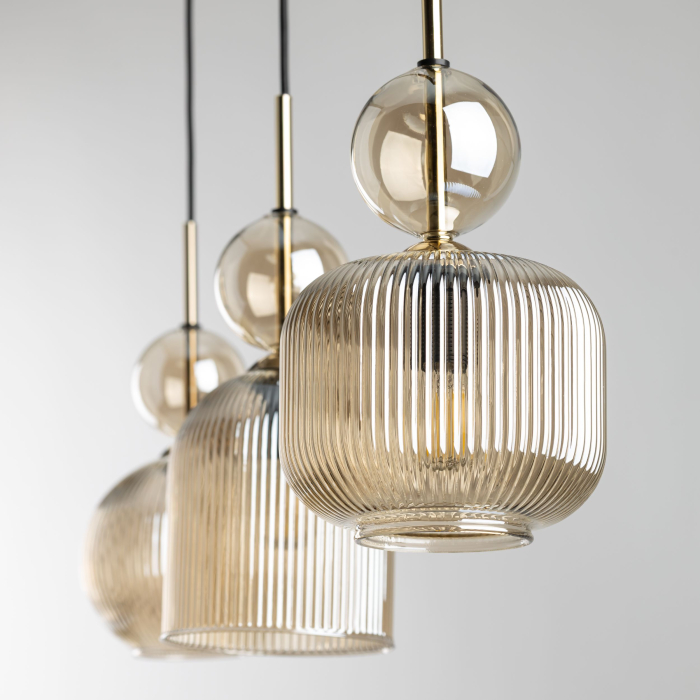 Lampă Suspendată TK Lighting SOPHIA COGNAC 3xE14 – Design Modern din Sticlă Cognac și Metal Auriu Satinat, Varianta 2 [3]