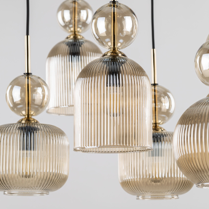 Lampă Suspendată TK Lighting SOPHIA COGNAC 8xE14 – Corp de Iluminat Modern din Sticlă Cognac și Metal Auriu Satinat [3]