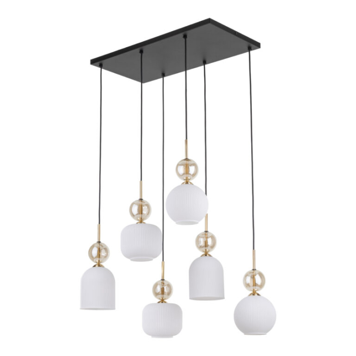 Lampă Suspendată TK Lighting SOPHIA COGNAC WHITE 6xE14 – Corp de Iluminat Modern din Sticlă Cognac Albă și Metal Auriu [3]