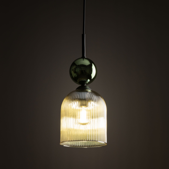 Lampă Suspendată TK Lighting SOPHIA GREEN COGNAC 1xE14 – Varianta 2, Design Modern din Sticlă Verde–Cognac și Metal Auriu Satinat [1]