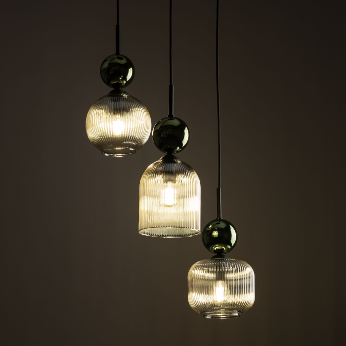 Lampă Suspendată TK Lighting SOPHIA GREEN COGNAC 3xE14 – Varianta 2, Design Modern din Sticlă Verde–Cognac și Metal Auriu Satinat [1]