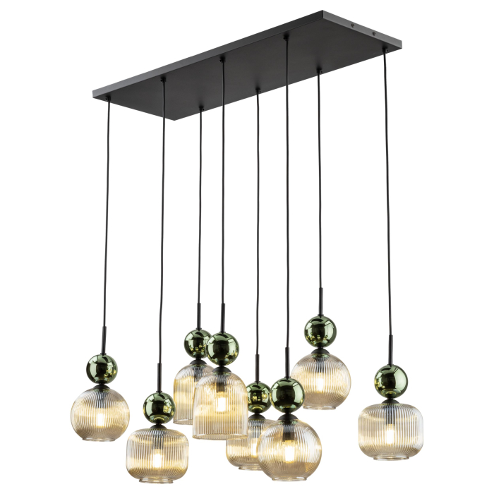 Lampă Suspendată TK Lighting SOPHIA GREEN COGNAC 8xE14 – Lustră Modernă din Sticlă Verde–Cognac și Metal Auriu Satinat [2]