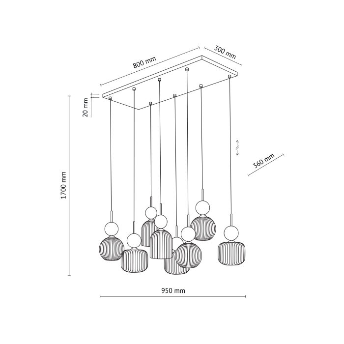 Lampă Suspendată TK Lighting SOPHIA GREEN COGNAC 8xE14 – Lustră Modernă din Sticlă Verde–Cognac și Metal Auriu Satinat [4]