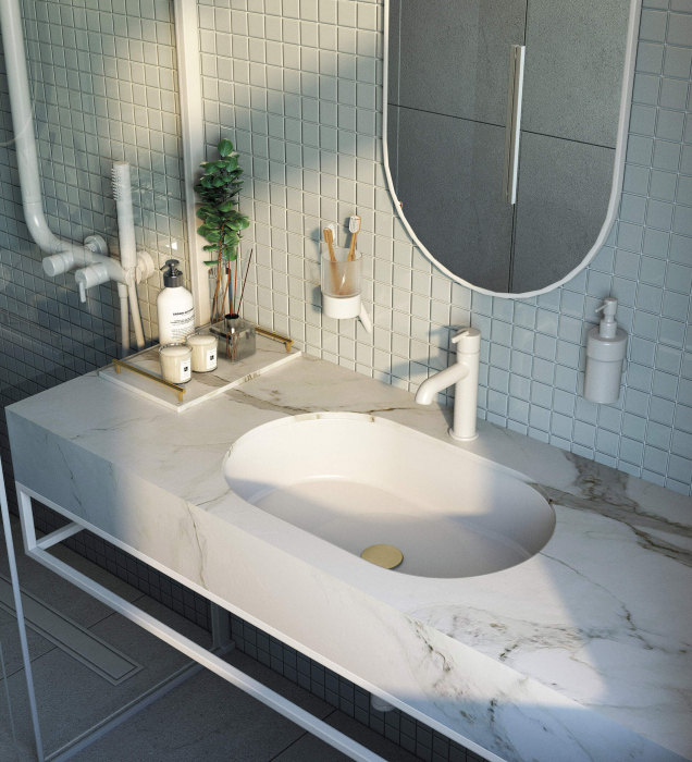 Lavoar din granit,montaj sub blat/incastrat ,lungime 588,Deante Silia culoare alb,antibacterian ,hidrofug [3]