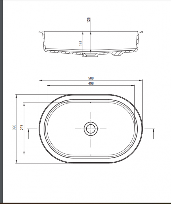 Lavoar din granit,montaj sub blat/incastrat ,lungime 588,Deante Silia culoare gri metalic,antibacterian ,hidrofug [3]