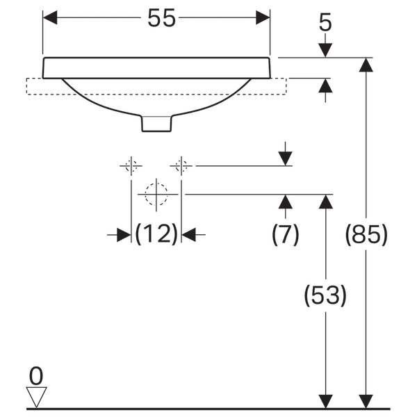 LAVOAR ÎNCORPORAT GEBERIT VARIFORM, DREPTUNGHIULAR, CU BANC CU ORIFICII DE ROBINET B-55CM,T-45CM,PREAPLIN VIZIBIL, GLAZURAT ALB [3]