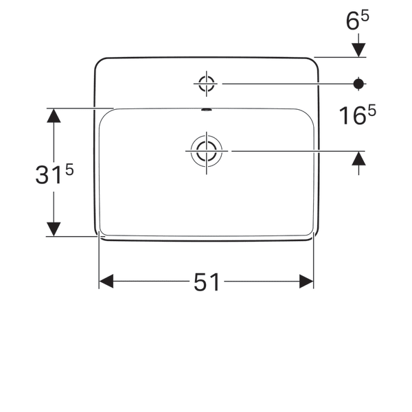 LAVOAR ÎNCORPORAT GEBERIT VARIFORM, DREPTUNGHIULAR, CU BANC CU ORIFICII DE ROBINET B-55CM,T-45CM,PREAPLIN VIZIBIL, GLAZURAT ALB [2]