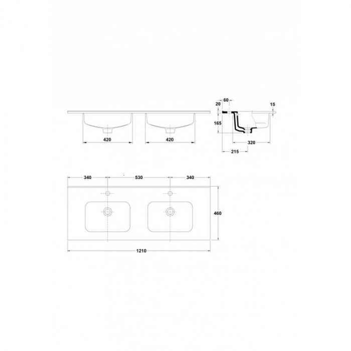 LAVOAR DUBLU SMILE 121 X 46 X 1,5 CM ALB [2]