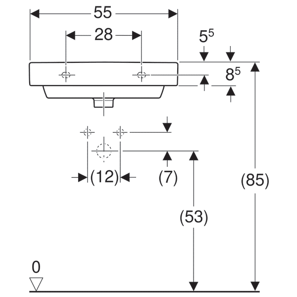 LAVOAR GEBERIT SMYLE SQUARE 55X44 CU ORIFICIU BATERIE SI PREPLIN [5]