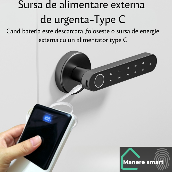 mâner smart Hong Kong cu amprentă digitală, cod PIN, bluetooth – smart lock interior pentru uși,culoare auriu mat [12]