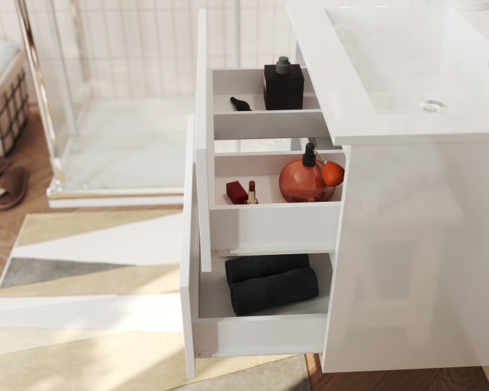 Mobilier de baie Savini Due Crea colectia Easy ,60 cm alb lucios,set :baza + lavoar ceramic + oglinda + lampa [4]