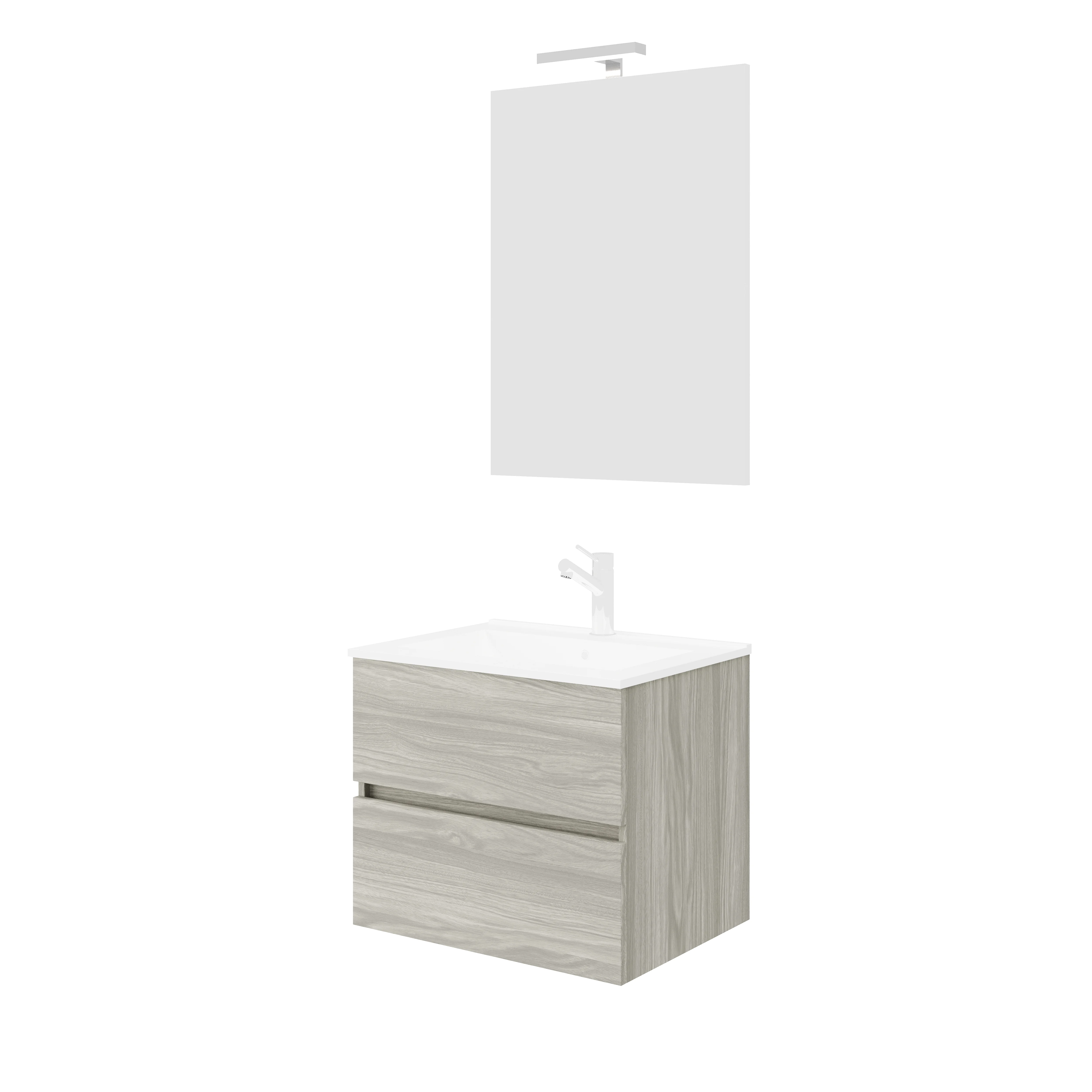 Mobilier de baie Savini Due Crea colectia Easy ,rovere grigio set :baza + lavoar ceramic + oglinda + lampa - Copie [2]