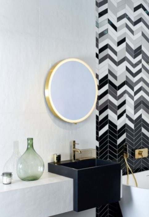 Oglinda extensibila rotunda Miior Moon Brushed Gold, diametrul 70 cm, rama alba, corp aur periat, maner U-05Z-M, Led N 4000K [1]