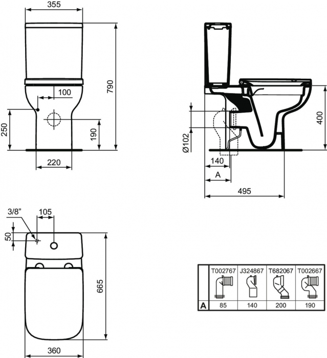 REZERVOR WC I.LIFE B, 3/6 L, DUBLA ACTIONARE, ALIMENTARE INFERIOARA, ALB [4]