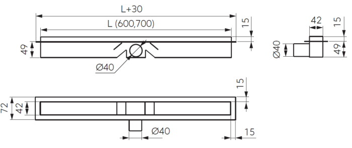 Rigola de dus FDesign Kleome 60 cm, capac reversibil inox sau placare cu gresie, negru-auriu [2]