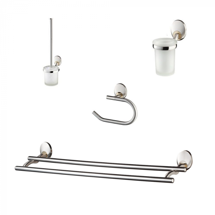 SET 4 ACCESORII PASSION ( SUPORT PROSOP BARA 610MM, SUPORT HARTIE IGIENICA FARA APARATOARE, PERIE WC, PAHAR CU SUPORT) [1]