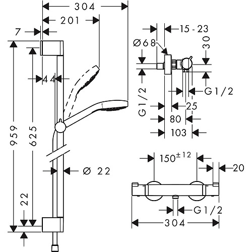 SET DUS CROMA SELECT S  VARIO CU BATERIE DUS TERMOSTATICA  ECOSTAT [2]