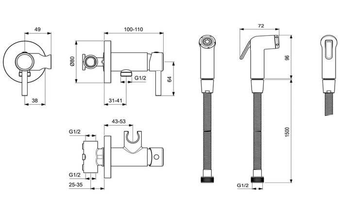 Baterie cu functie de bideu ,cu furtun,igienic bidetta  Ideal Standard IdealSpray, crom [2]