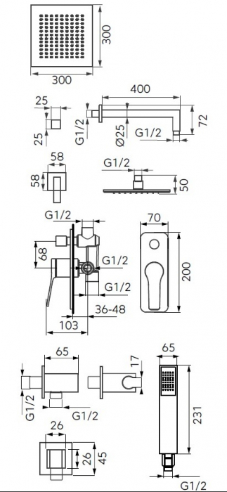 SISTEM DUS 6 IN 1 SEPPIA, BATERIE INCASTRATA 2 IESIRI, CAP DUS FIX, BRAT, PARA, FURTUN SI RACORD PENTRU BATERIE INCASTRATA, NEGRU [2]