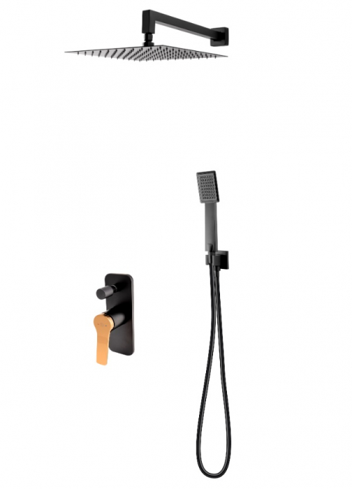 SISTEM DUS 6 IN 1 SEPPIA, BATERIE INCASTRATA 2 IESIRI, CAP DUS FIX, BRAT, PARA, FURTUN SI RACORD PENTRU BATERIE INCASTRATA, NEGRU-ROZ AURIU [1]