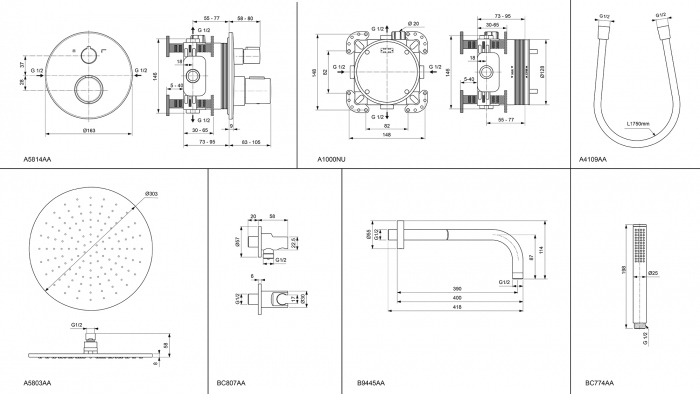 SISTEM DUS INCASTRAT TERMOSTATIC CERATHERM T100 NEGRU MAT [2]